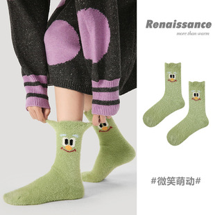 Renaissance文艺复兴袜子女加绒加厚秋冬保暖ins潮仿貂绒中筒袜子
