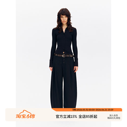 SEEKSIMPLE 莱赛尔羊毛混纺|中腰多纽扣弯刀垂感休闲西裤D0575