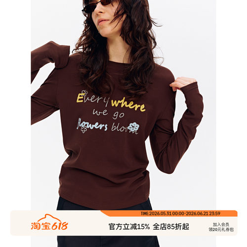 SEEKSIMPLE 莱赛尔刺绣印花圆领套头宽松长袖T恤上衣D0453