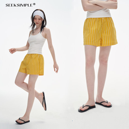 休闲SEEKSIMPLE松紧腰家居短裤
