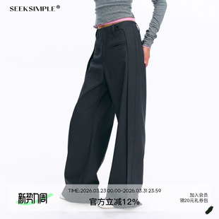 黑色宽松显瘦直筒长裤 SEEKSIMPLE 秋冬低腰侧边搭片阔腿休闲西裤