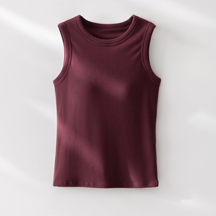 保暖内衣双面绒背心发热圆领宽肩带冬女带胸垫文胸罩杯一体打底衫