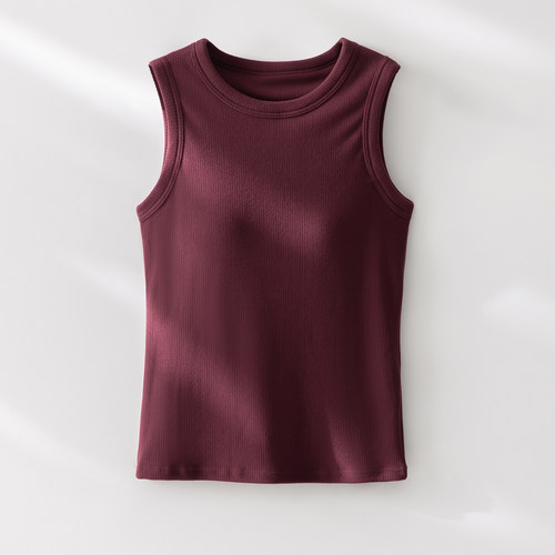 保暖内衣双面绒背心发热圆领宽肩带冬女带胸垫文胸罩杯一体打底衫