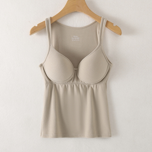 带胸垫保暖背心内衣女冬桃形罩杯一体深V双面磨绒发热加绒打底衫