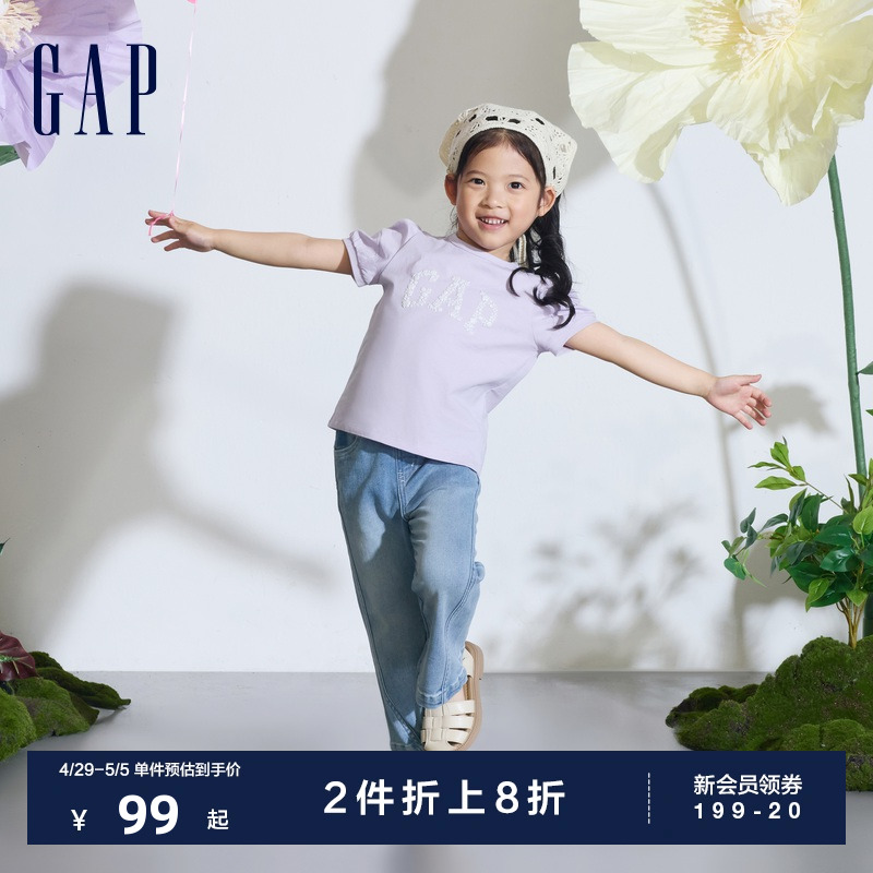 Gap女婴幼童2024春夏新款精梳棉灯笼袖印花短袖T恤纯棉上衣890339 童装/婴儿装/亲子装 T恤 原图主图