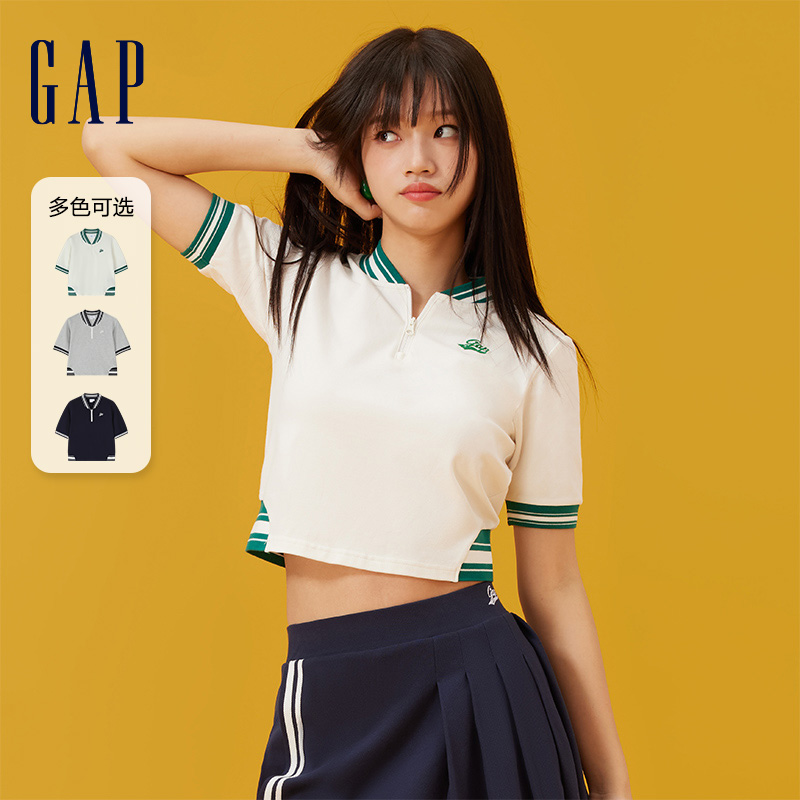 Gap女装棒球领logo撞色短袖