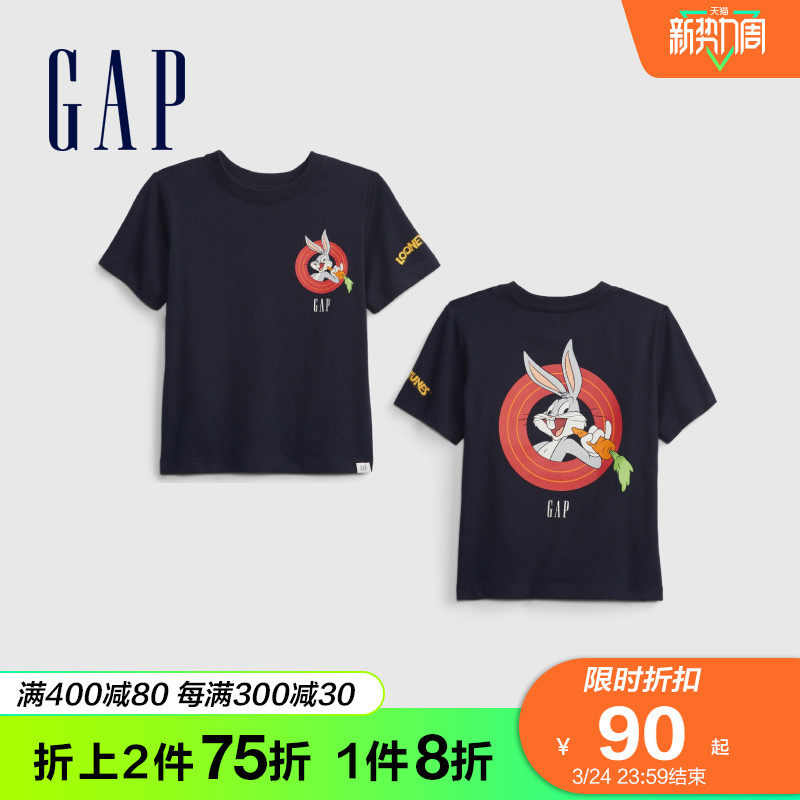 【兔八哥联名】Gap男幼童纯棉短袖842100春季2022新款童装打底衫