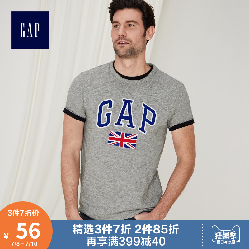 Gap男装纯棉短袖T恤夏季639007 美式圆领logo打底衫男士印花衣服