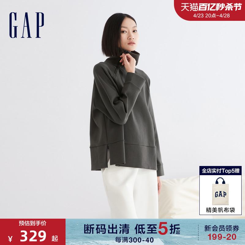 Gap女LOGO太空棉亲肤半高领卫衣