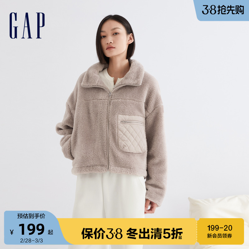 Gap女装冬季新款时尚拼接仿羊羔绒立领外套休闲保暖外套891880