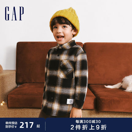 Gap男幼冬季加绒柔软格纹翻领衬衫儿童装时髦洋气休闲上衣837036