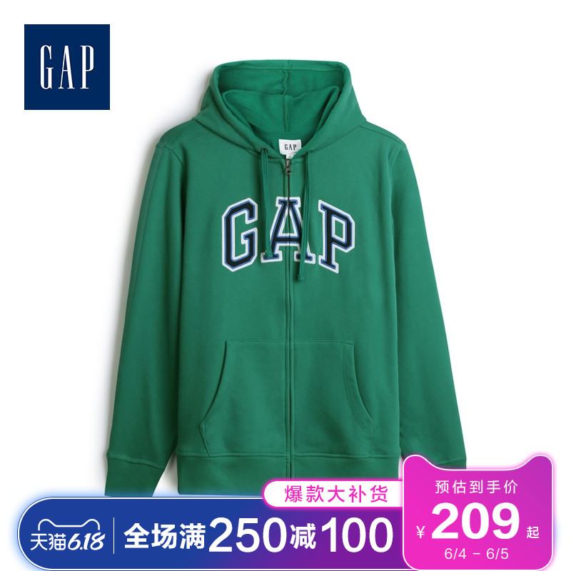 Gap男装时尚拉链连帽衫春567863 2020新款洋气LOGO男士休闲卫衣
