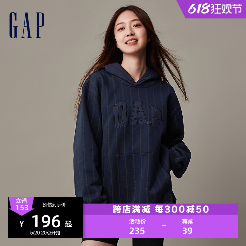 Gap男女装冬季LOGO碳素软磨抓绒连帽衫加厚情侣装运动卫衣841193