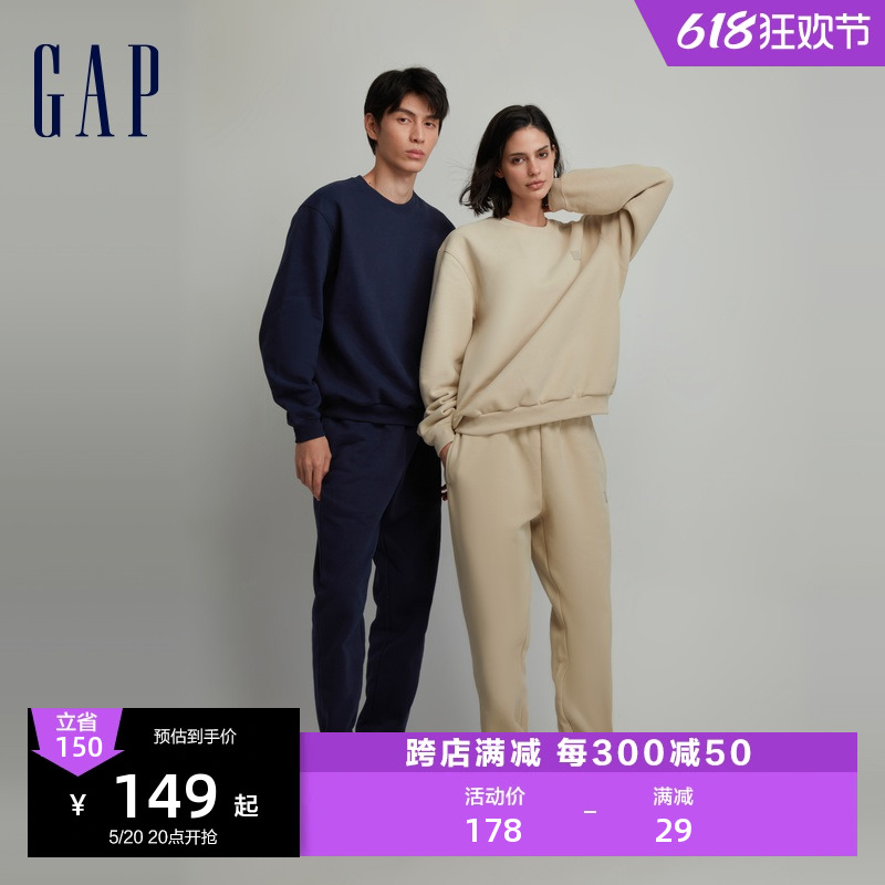 Gap男女装秋冬LOGO碳素软磨抓绒针织卫衣情侣装运动上衣807041