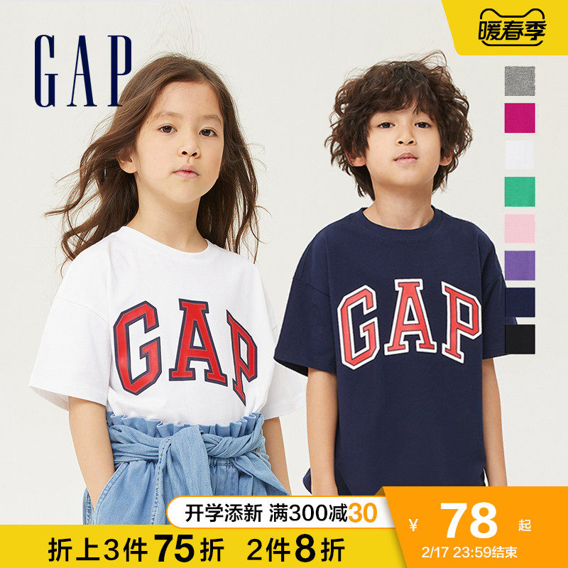 Gap男童LOGO字母印花纯棉T恤850572春季2022新款童装宽松打底衫