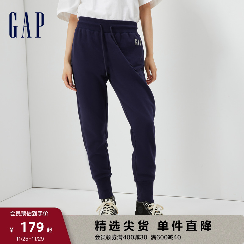 Gap女装秋冬2023新款LOGO宽松碳素软磨抓绒卫裤809240运动束脚裤