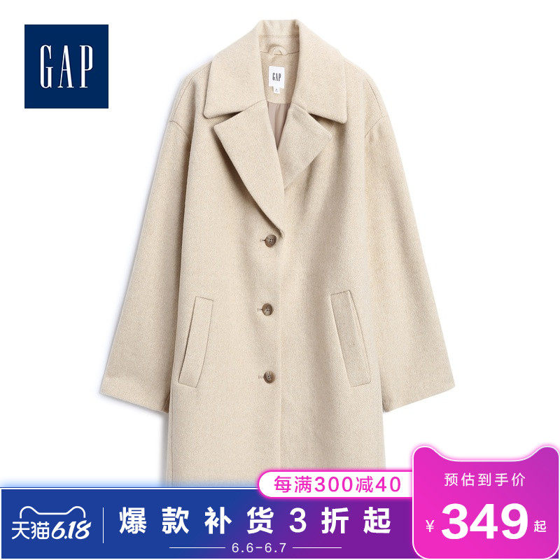 Gap女装长袖毛呢大衣493856 时尚气质中长款职业通勤女士外套