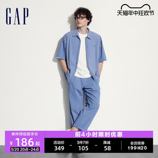 轻薄翻领短袖 Gap男装 新款 简约纯色百搭上衣464288 2024夏季 衬衫