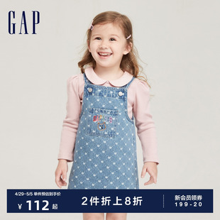 洋气连衣裙794518 Gap女幼童春秋LOGO小熊印花牛仔背带裙儿童装