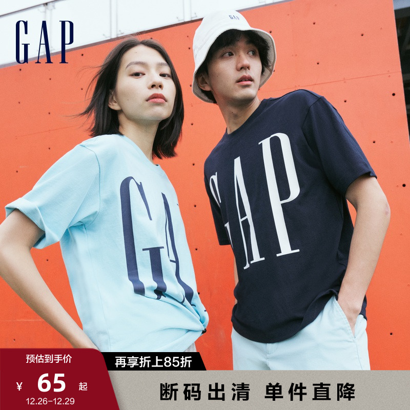 【断码优惠】Gap男女夏季LOGO圆领宽松短袖T恤839897情侣运动上衣