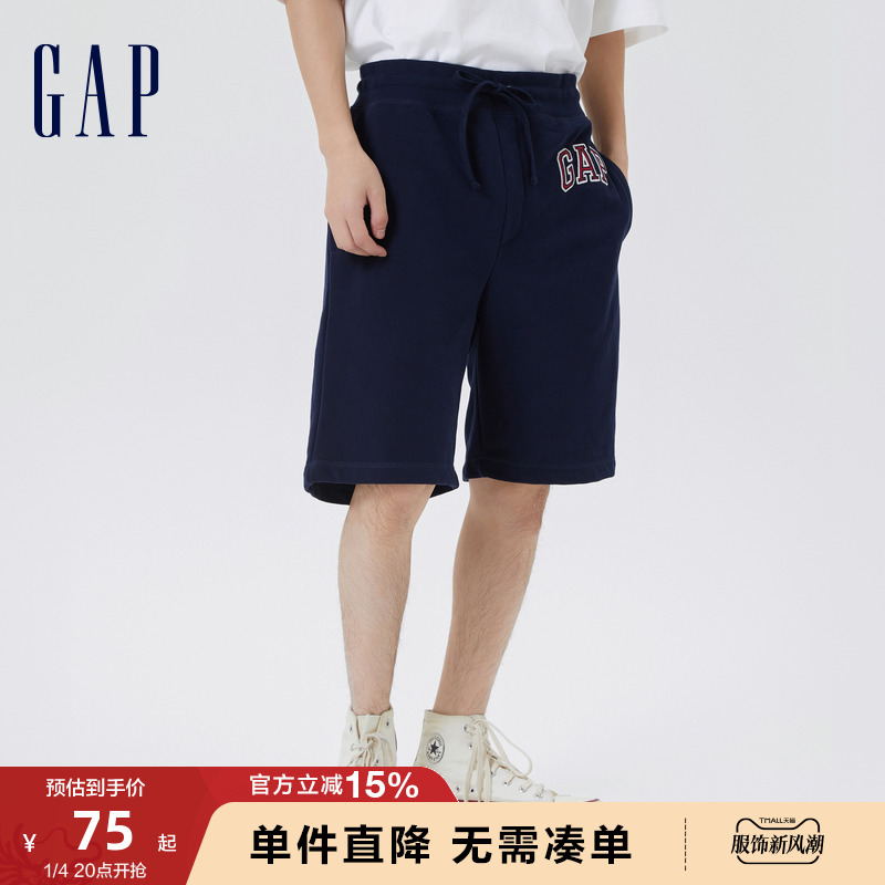 Gap男装夏季LOGO法式圈织软卫裤589665直筒休闲运动短裤