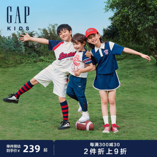 新款 撞色polo领短袖 T恤短裤 466033 Gap男童2024夏季 运动套装 儿童装