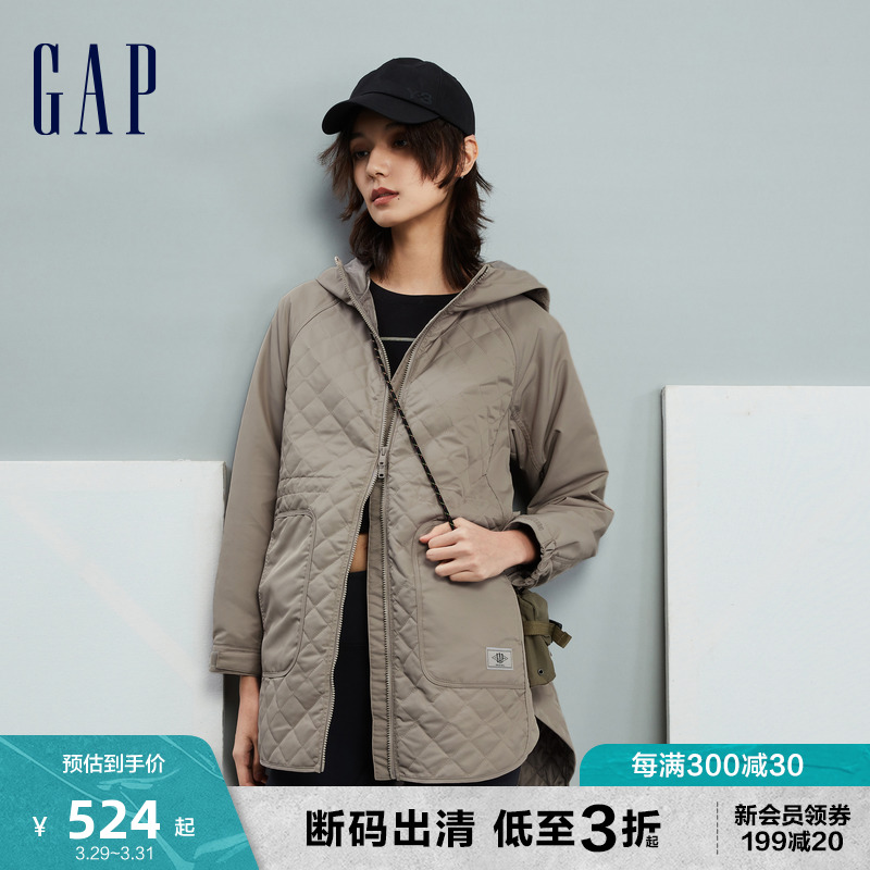 Gap女装LOGO宽松廓形连帽棉服