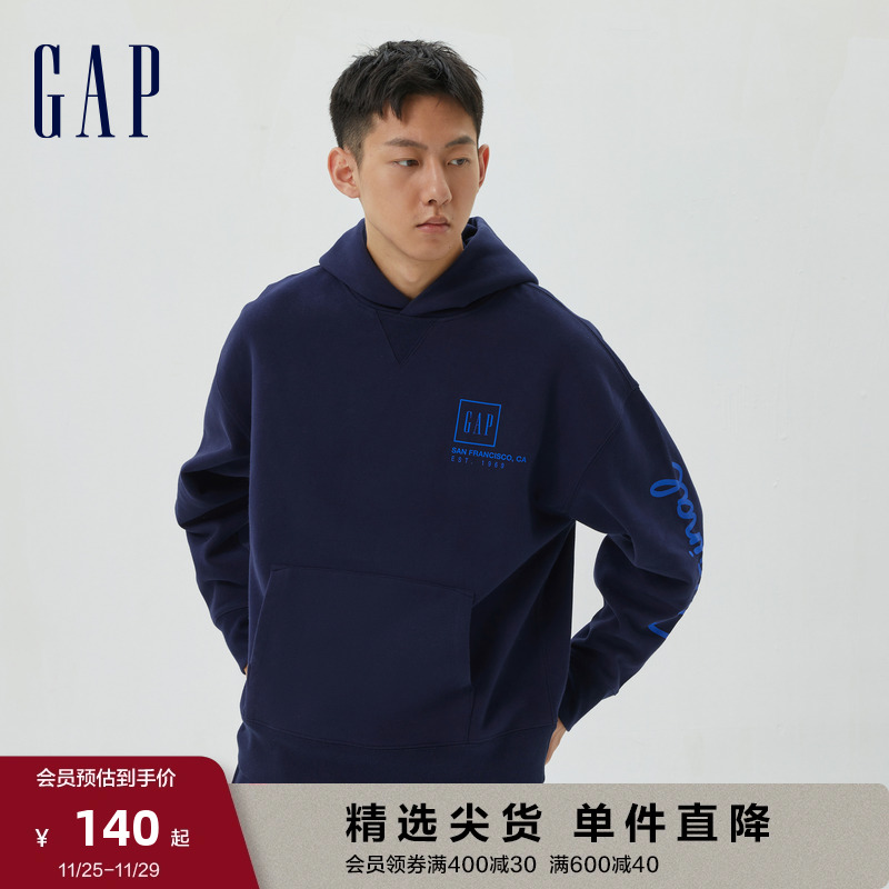 Gap男女装春季款LOGO宽松碳素软磨抓绒卫衣505382情侣装运动上衣