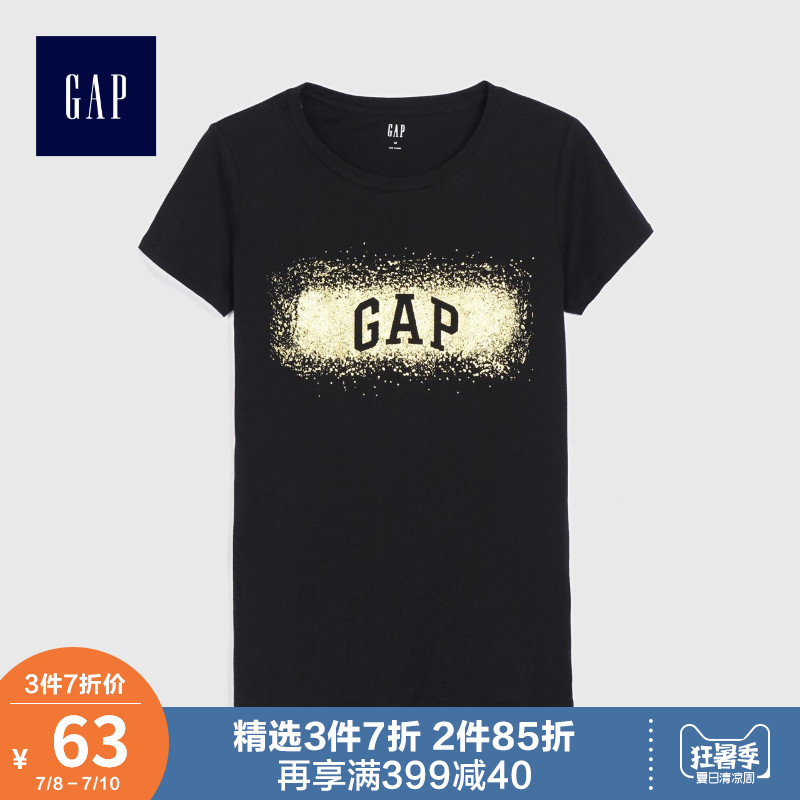 Gap女装纯棉短袖T恤夏季510439 E 2019新款女士个性烫金logo上衣
