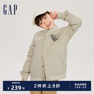 Gap男童春秋LOGO宽松廓形棒球领外套儿童装 Varsity校队夹克809559