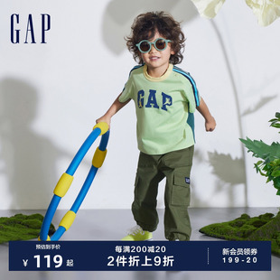 纯棉恐龙logo撞色短袖 T恤儿童装 新款 Gap男幼童2024夏季 上衣890232