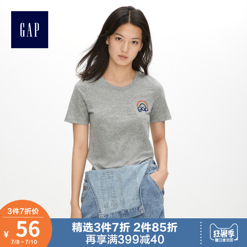 Gap女装纯棉短袖T恤夏季469018 2019新款时尚logo印花圆领上衣女