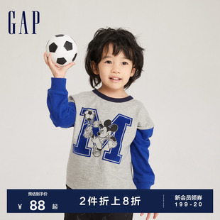 Gap男幼童春秋长袖 洋气时髦上衣753671 T恤儿童装 迪士尼联名
