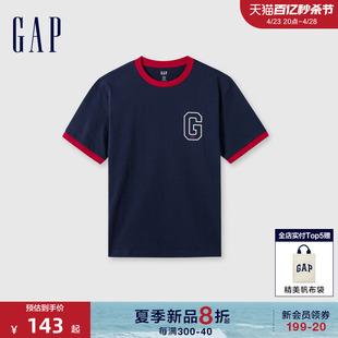 2024夏季 纯棉logo撞色领袖 新款 Gap男女装 口短袖 T恤简约上衣502314