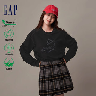 Gap男女装春秋LOGO宽松学院风长袖T恤情侣装美式运动上衣841257