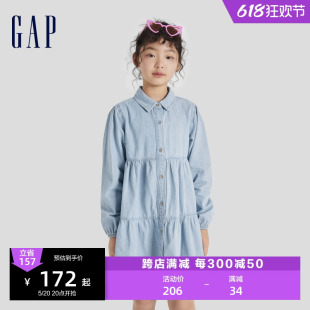 连衣裙儿童装 Gap女童春秋纯棉亲肤牛仔长袖 洋气舒适娃娃裙810801