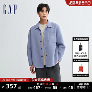 Gap男装 式 流行衬衫 春秋LOGO羊毛混纺休闲翻领夹克时尚 外套889749