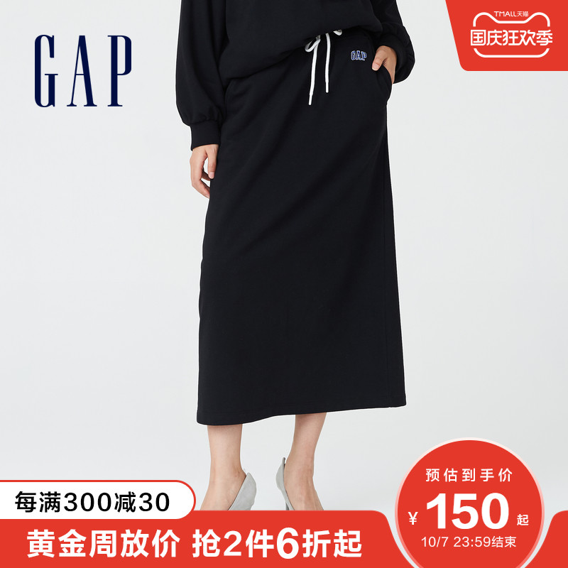 Gap女装LOGO法式圈织软半身裙736147 2021秋季新款高腰宽松长裙