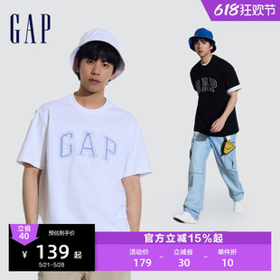 Gap男女装2024夏季新款纯棉字母logo圆领短袖T恤百搭上衣892185