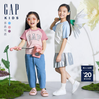 Gap男女童2024夏季新款纯棉logo撞色插肩短袖T恤儿童装上衣