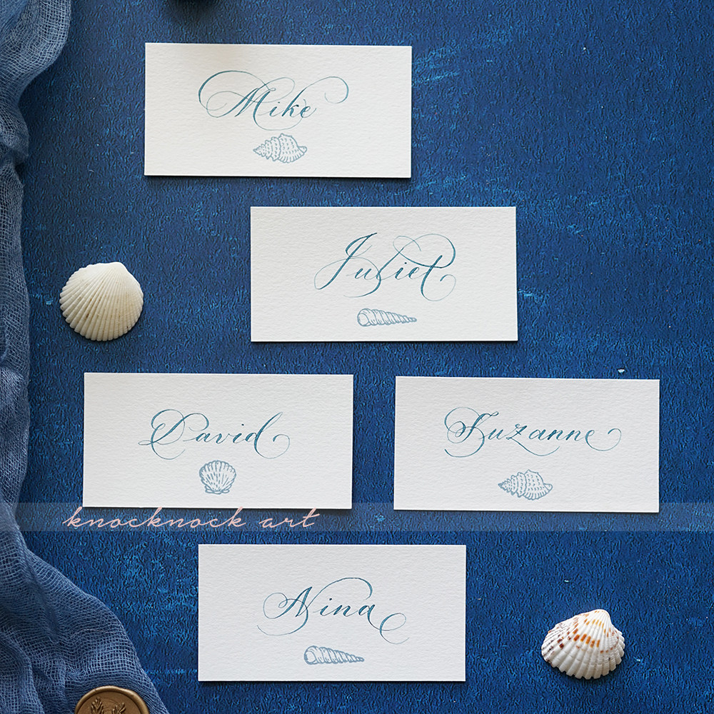 kklife 定制手写英文花体名字牌席位卡婚礼回礼拍摄道具植物海洋