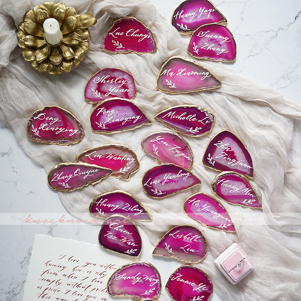 kklife 定制ins风英文手写婚礼名字设计英文名牌新娘随手礼玛瑙石