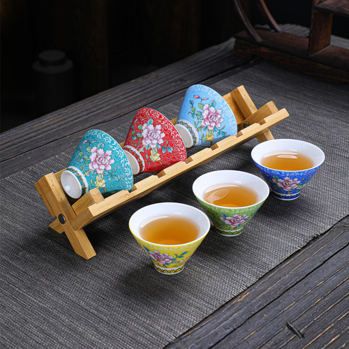 珐琅彩泡茶杯陶瓷杯斗笠杯简约