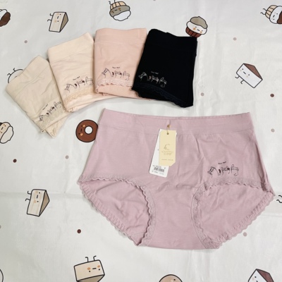 彩伊婷4525纯棉内裤蕾丝边猫咪少女中腰舒适宽松吸汗 满五条包邮
