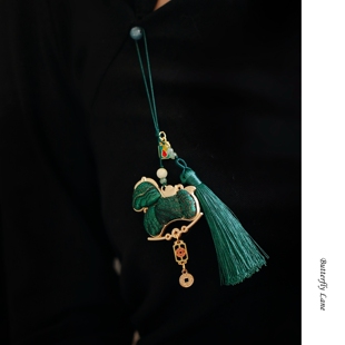国潮风宋锦小马挂件 绿色新中式流苏包包挂饰钥匙扣精致高级感DIY