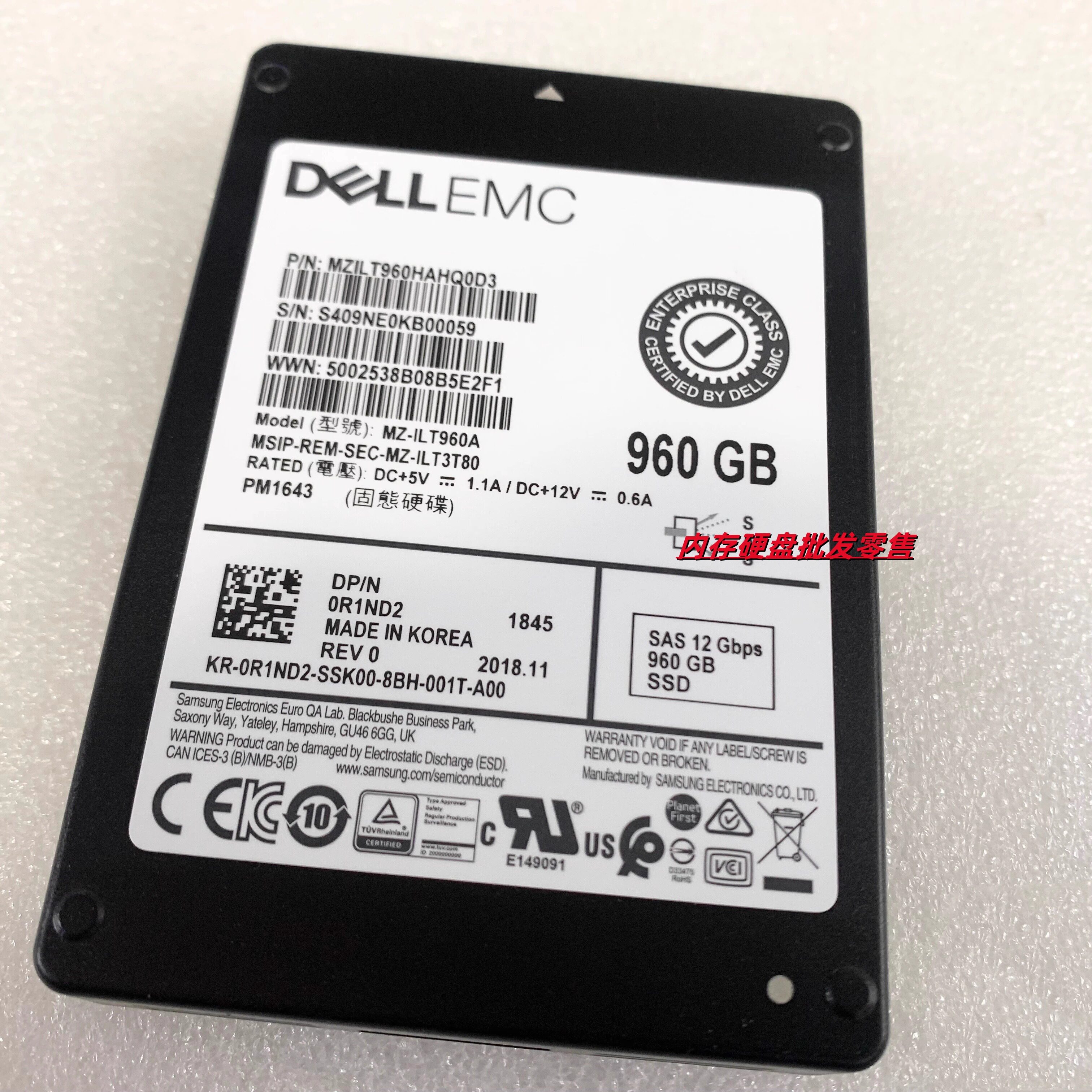 DELL R720 R730 R730XD R740 R750 R750xs 固态960G SAS SSD 12GB