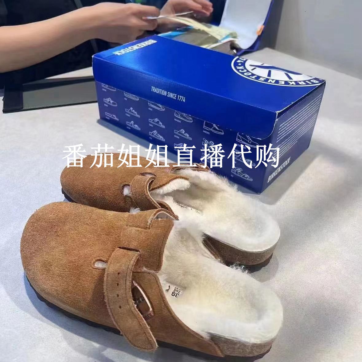 BIRKENSTOCK德国勃肯鞋软底冬季保暖博肯Boston半拖加绒包头拖鞋