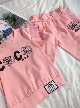 动感一族夏季新款女童 时尚百搭纯棉休闲运动套装16253