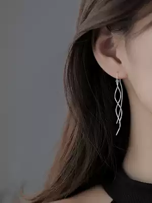 (Lane South) 925 pure white fungus female 2021 New Tide round face tassel earrings summer ear needle high earrings