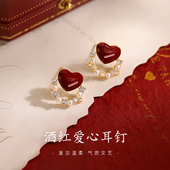 巷南 999银爱心珍珠耳钉高级感过新年2026马本命年耳环女耳饰